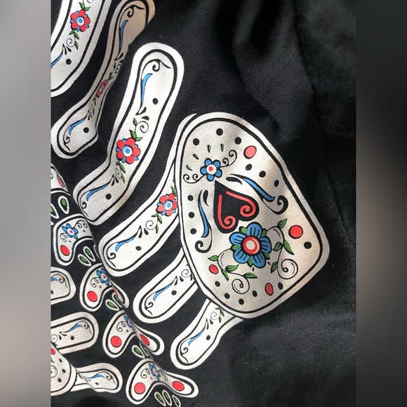 Hot Topic Black Skeleton Graphic Full Zip Hoodie Sweatshirt w Face Mask Sz Med - Picture 9 of 15